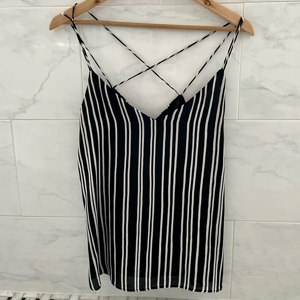 H&M Black and White Striped Spaghetti-strap Camisole